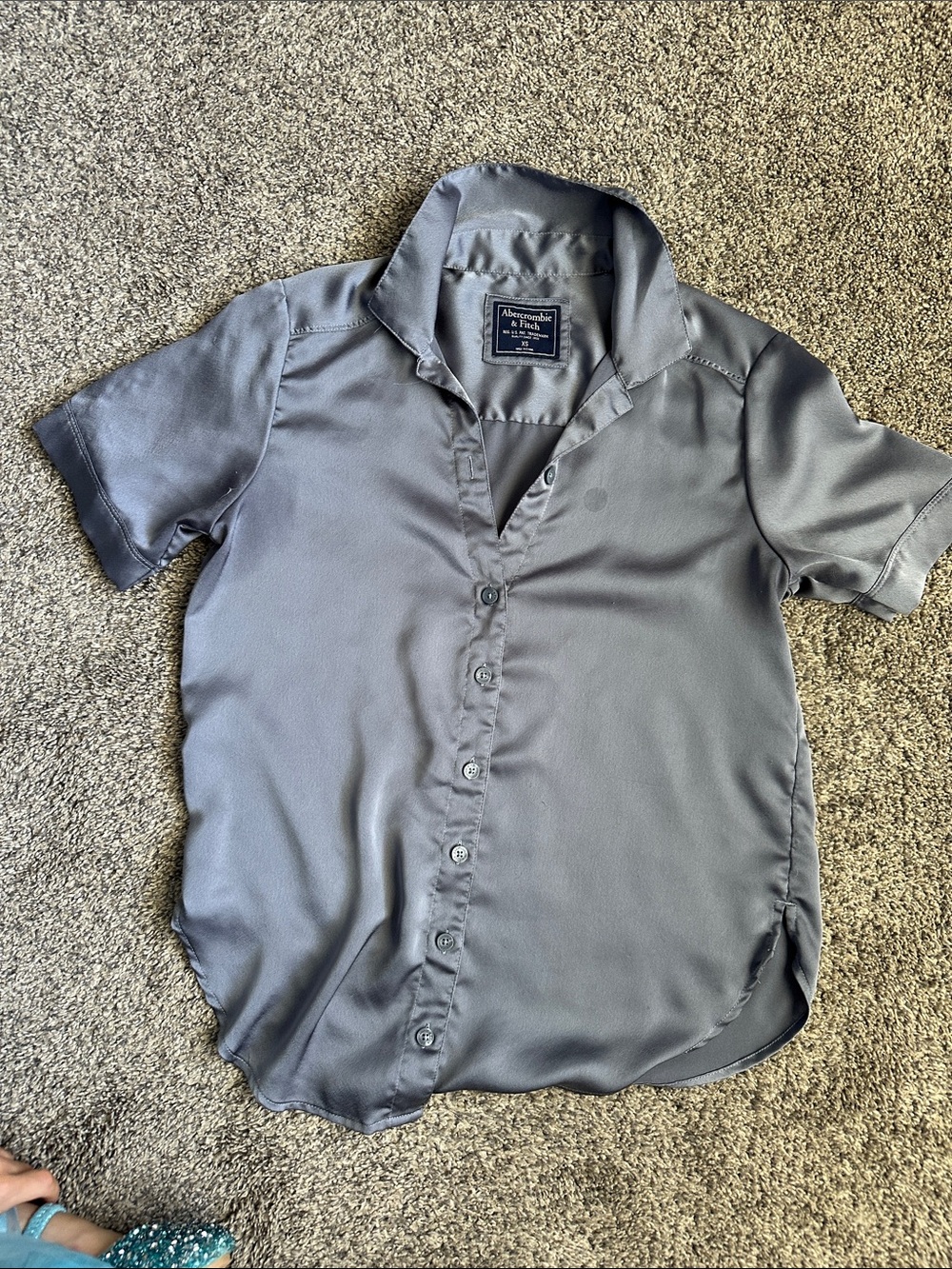 Abercrombie & Fitch Women’s Short Sleeve Button-Down Shirt - Blue/Grey